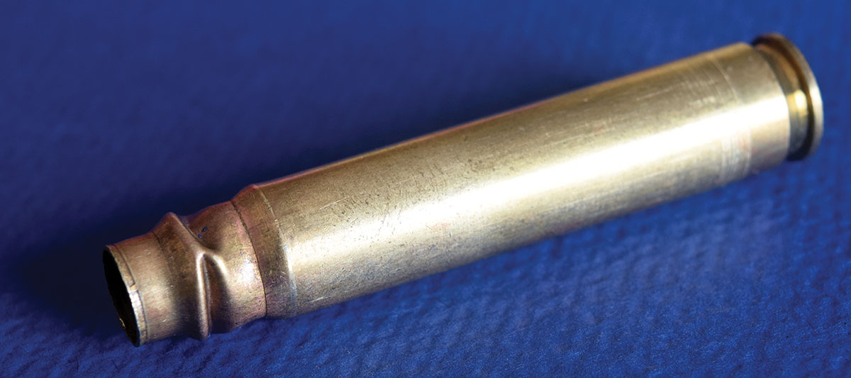 To prevent case damage in sizing, use plenty of lube on new 30-06 brass, bump it to .338, then size in a 30 Gibbs die. Or use Gibbs’s hydraulic method. Work carefully and you’ll have few, if any, lost cases.